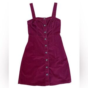 Hollister Corduroy Red Burgundy Button-Up Mini Dress